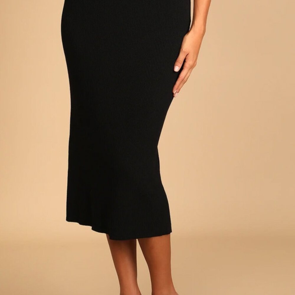 lulus Seasonal Fave Black Ribbed Knit Midi Sweater Skirt
